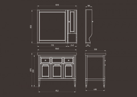 Тумба с раковиной ASB-Woodline Гранда 105 Grigio серый